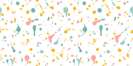 Abstract Paint Splatter Seamless Pattern. Modern Art Style Texture. Vector Background in Pollock Style for Birthday Party, Carnival Posters, Holi Greetings and Paintball Bannersのイラスト素材