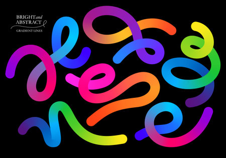 Abstract Gradient Lines. Vector 3d Fluid Graphic Shapes. Dynamic Liquid Curve Colorful Stripes. Modern Design of Minimal Color Swirl and Blend Elementsのイラスト素材