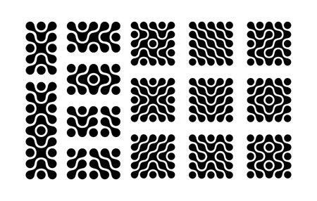Set of Abstract Connect Logo Symbols. Vector Geometric Patterns with Dots and Lines. Conceptual Flowing Signs for Branding and Identityのイラスト素材