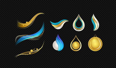 Abstract Logo Design with Waves and Drops. Vector Elements for Toothpaste, Cosmetics and Shampoo Packageのイラスト素材
