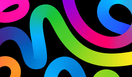 Abstract Background with Gradient Lines. Vector 3d Fluid Graphic Shapes. Dynamic Liquid Curve Colorful Stripes. Modern Design of Minimal Color Swirl and Blend Elementsのイラスト素材