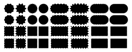 Set of Zigzag and Wavy Geometric Shapes. Vector Rectangle, Circle, Square and Oval Elements with Curve Edge. Zig Zag Shapes for Stickers, Badges, Posters, Chevron, Labels and Decorationのイラスト素材