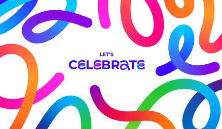 Vector Background with Pattern of Squiggle Color Lines. 3d Doodle Frame with Gradient Lines Isolated on White Bg. Let's Celebrate Carnival Poster.のイラスト素材
