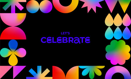 Celebration Banner with Colorful Geometric Frame. Abstract Art Border in Modern Style with Color Gradientのイラスト素材