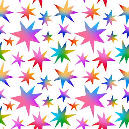 Vector Seamless Pattern with Colorful Doodle Stars. Fun Background with Bright Gradient. Y2k Style Organic Star Shapes Graphic for Party Posters and Kids Stuffのイラスト素材