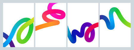 Abstract Holi Banners with Gradient Colored Curve Shape. Vector Posters with Wavesのイラスト素材