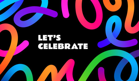 Neon Colored Gradient 3D Lines. Color Curve Fluid Shapes. Doodle Vector Frameのイラスト素材