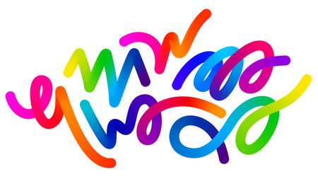 Set of Color Gradient Lines. Abstract Wave 3D Strokes. Vector Splashing Dynamic Shapes in Rainbow Colors. Bright Illustration of Firework, Ribbon or Carnaval Confettiのイラスト素材