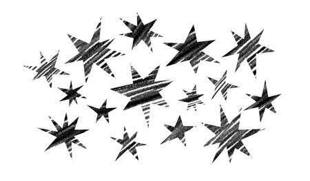 Abstract Hand Drawn Stars in Doodle Sketch Style. Vector Rough Grunge Illustrationのイラスト素材