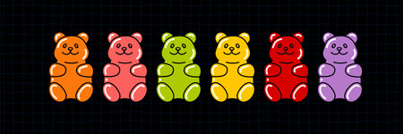 Set of Colorful Gummy Bears. Vector Jelly Candy. Cartoon Bear Character. Isolated Glossy Gum Sweetsのイラスト素材