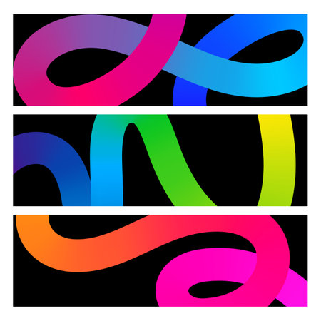 Abstract Backgrounds with Line Gradient. Vector 3d Squiggle Shapes. Twist and Curve Neon Wavesのイラスト素材