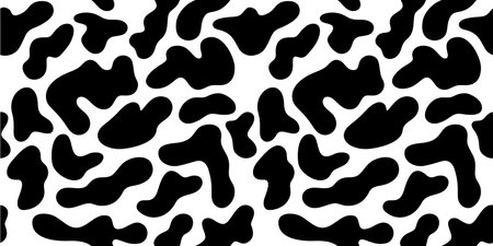 Seamless Cow Texture. Vector Monochrome Black and White Pattern. Abstract Illustration for Dairy Milk Package. Cow Skin Backgroundのイラスト素材