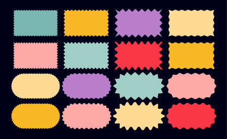 Minimalist Zigzag Shapes Set. Geometric Wiggly and Serrated Symbols, Labels and Icons. Vector Rectangle and Oval Elements with Curve Edge.のイラスト素材