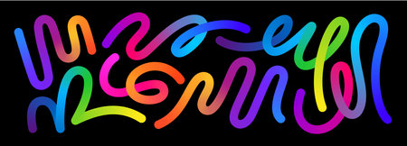 Set of Gradient Lines in Doodle Style. Abstract 3d Graphic Design Elements. Vector Color Squiggle Shapesのイラスト素材