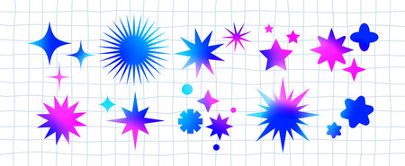 Vector Star Shape Icons with Gradient. Abstract Shine and Spark Colorful Starsのイラスト素材
