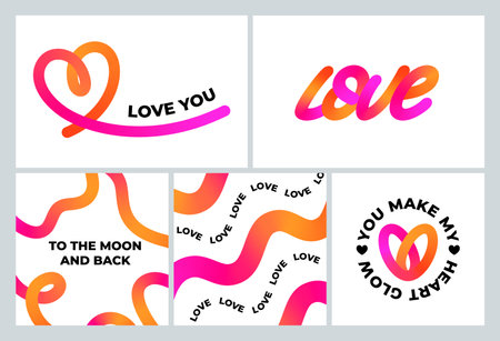 Abstract Background for Valentines Day with Colorful Lines and Heart Shapes. Vector Art with Doodle Wavy Gradient Lines. Heart and Love Illustrationsのイラスト素材