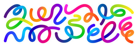 Colorful Rainbow Abstract Gradient Shapes Set. Vector Graphic Pattern with Wavy Lines in Bright Colors. Fluid Wave Elements of Colorful Squiggly Designs.のイラスト素材