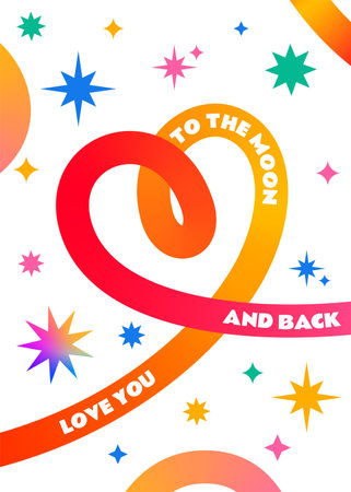 Valentines Day Card with Gradient Line Heart, Love Quote and Stars. Vector Abstract Color Background for Valentines Day Celebrationのイラスト素材