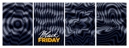 3D Black and White Geometric Collages. Abstract Black Friday Sale Backgrounds. Trippy Y2K Swirl Patternsのイラスト素材