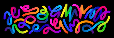 Abstract Color Lines with a Gradient. Vector Pattern with Splash Shapes. Wavy Swirl Design Elements. Squiggly Spiral Backgroundのイラスト素材