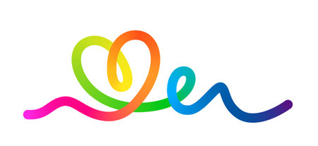 Abstract Gradient Line in the Shape of a Heart. Vector Loop Ribbon. A Colorful Symbol of Love. Design Element for Backgrounds and Valentines Day Posters.のイラスト素材