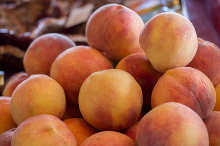 Fresh Peaches From the Farm in a Basketの写真素材