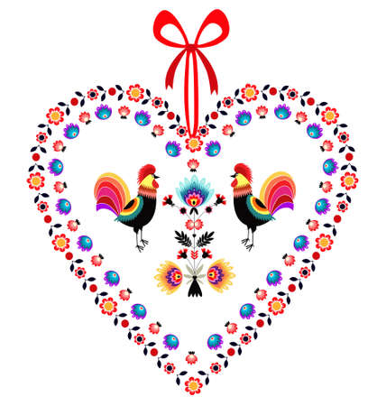 Love Roosters with heartのイラスト素材