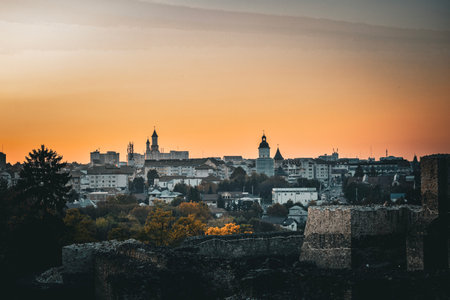 sunset in the city, The Medieval Seat Fortress of Suceavaの写真素材