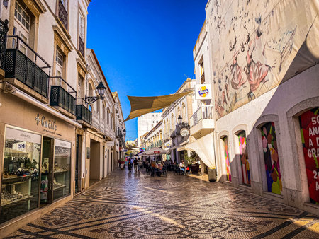 shopping street in the old townの写真素材