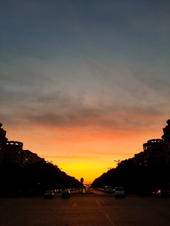 view of the city, sunset in the cityの写真素材