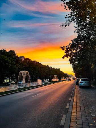 view of the city, sunset in the cityの写真素材