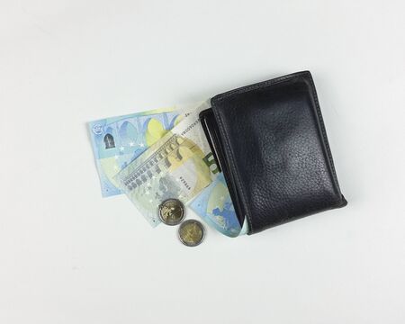 money and wallet on white background - top viewの写真素材