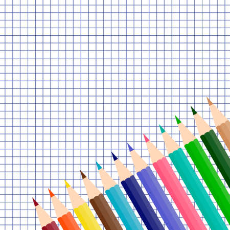 School notebook paper and color pencilsのイラスト素材