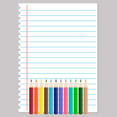 School notebook paper and color pencilsのイラスト素材