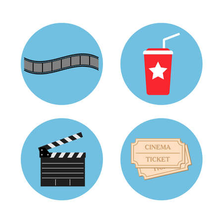 Cinema icons vector. Movie and film icons isolated on white backgroundのイラスト素材