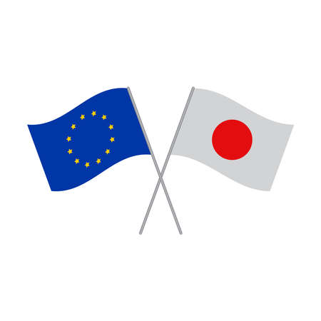 European Union and Japanese flags vector isolated on white backgroundのイラスト素材