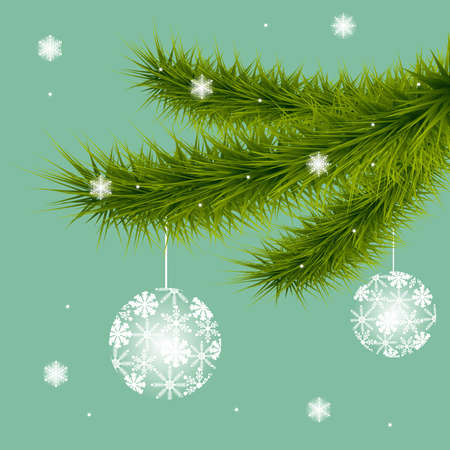 Christmas tree branch with balls of snowflakesのイラスト素材