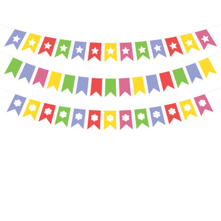 Multicolored bright buntings flags garlands isolated on white backgroundのイラスト素材