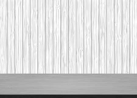 Empty gray wooden table top on white wood plank background. Wooden background vectorのイラスト素材