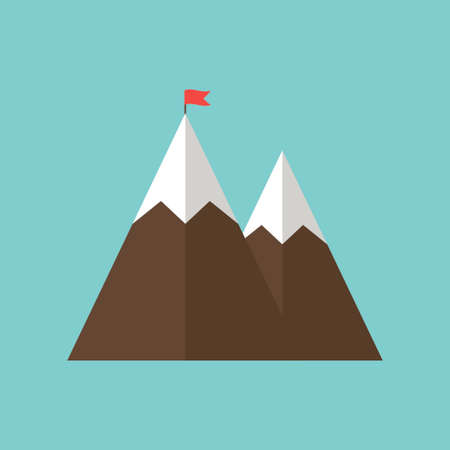 Mountain with flag, success icon isolated on white background. Vector illustrationのイラスト素材