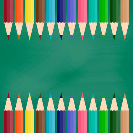 Blackboard with colored pencils. Vector illustrationのイラスト素材