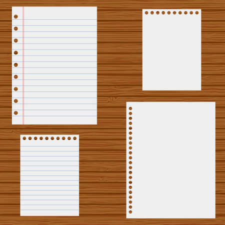 Notebook paper on a wooden background. Vector illustrationのイラスト素材