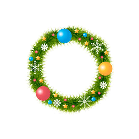 Christmas wreath with decoration on white background. Vector illustrationのイラスト素材