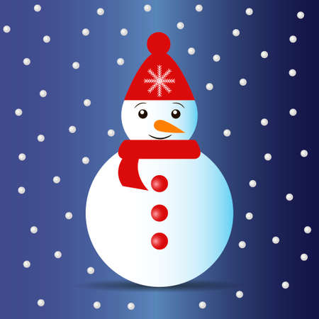 Snowman with scarf hat blue snow background. Vector illustrationのイラスト素材