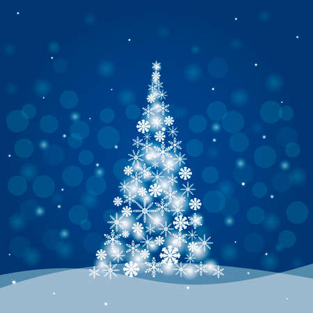 Christmas vector background with Christmas tree. Christmas tree made of snowflakes on blue backgroundのイラスト素材