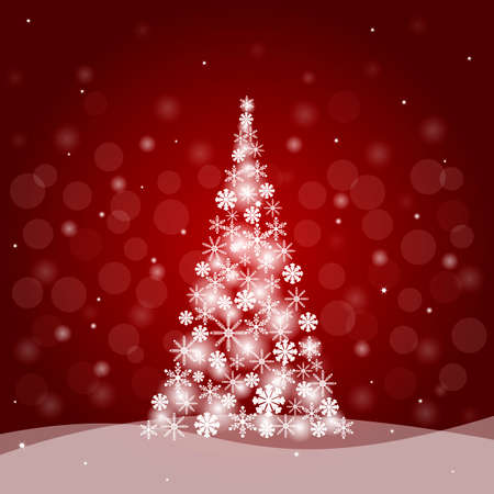 Christmas background with Christmas tree. Christmas tree made of snowflakes on red vector backgroundのイラスト素材