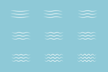 Wave vector icon set. Water line sign isolated on blue background