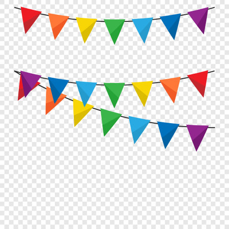 Colorful bunting and garland. Birthday decoration elements flags.のイラスト素材