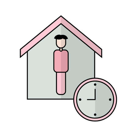 people inside the house with clock illustration. social distancing and self-isolation during corona virus quarantineのイラスト素材