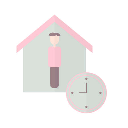 people inside the house with clock illustration. social distancing and self-isolation during corona virus quarantineのイラスト素材